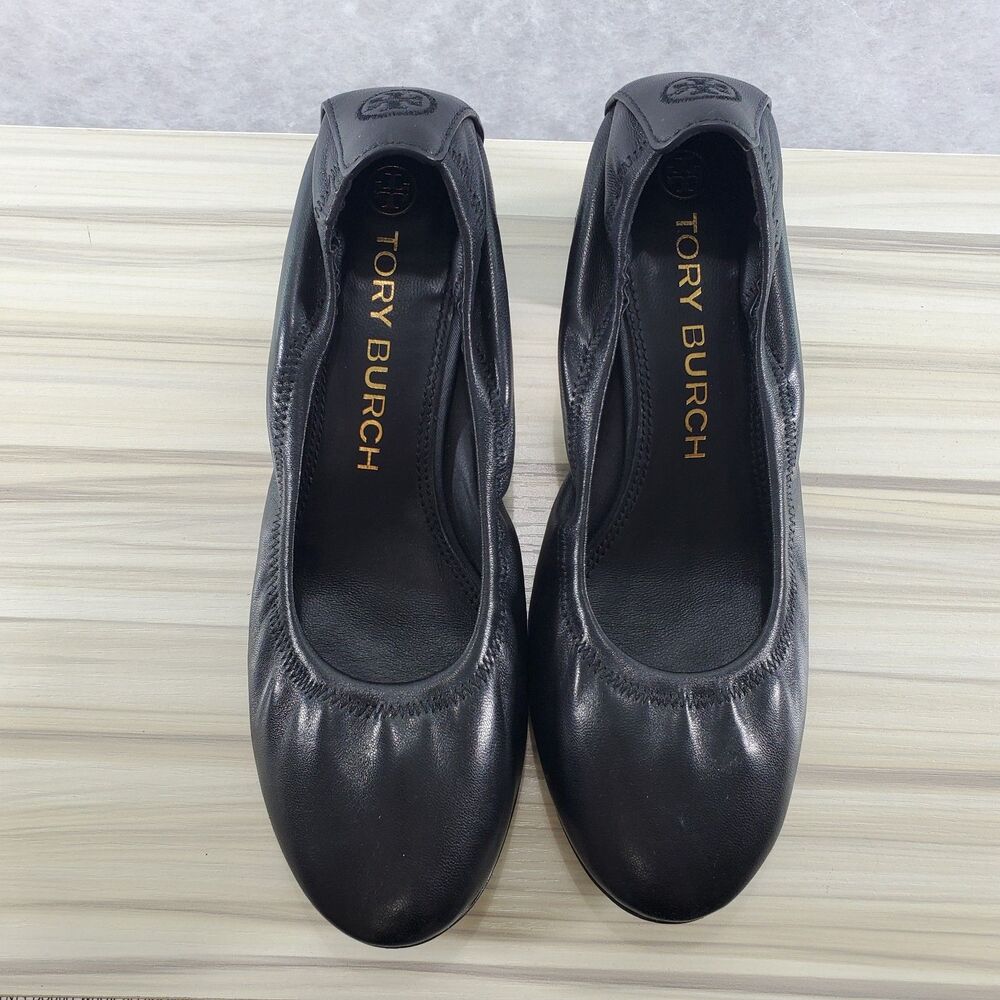 8.5 Tory Burch 55 MM Eddie Pump Chunky Block Heel Ballet Perfect Black Soft - Picture 2 of 10